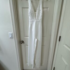 Lulu's Pink and Gold Sheath Jumpsuit with Plunge Neckline